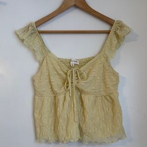 La Peche Yellow Ruffle Sleeve Top